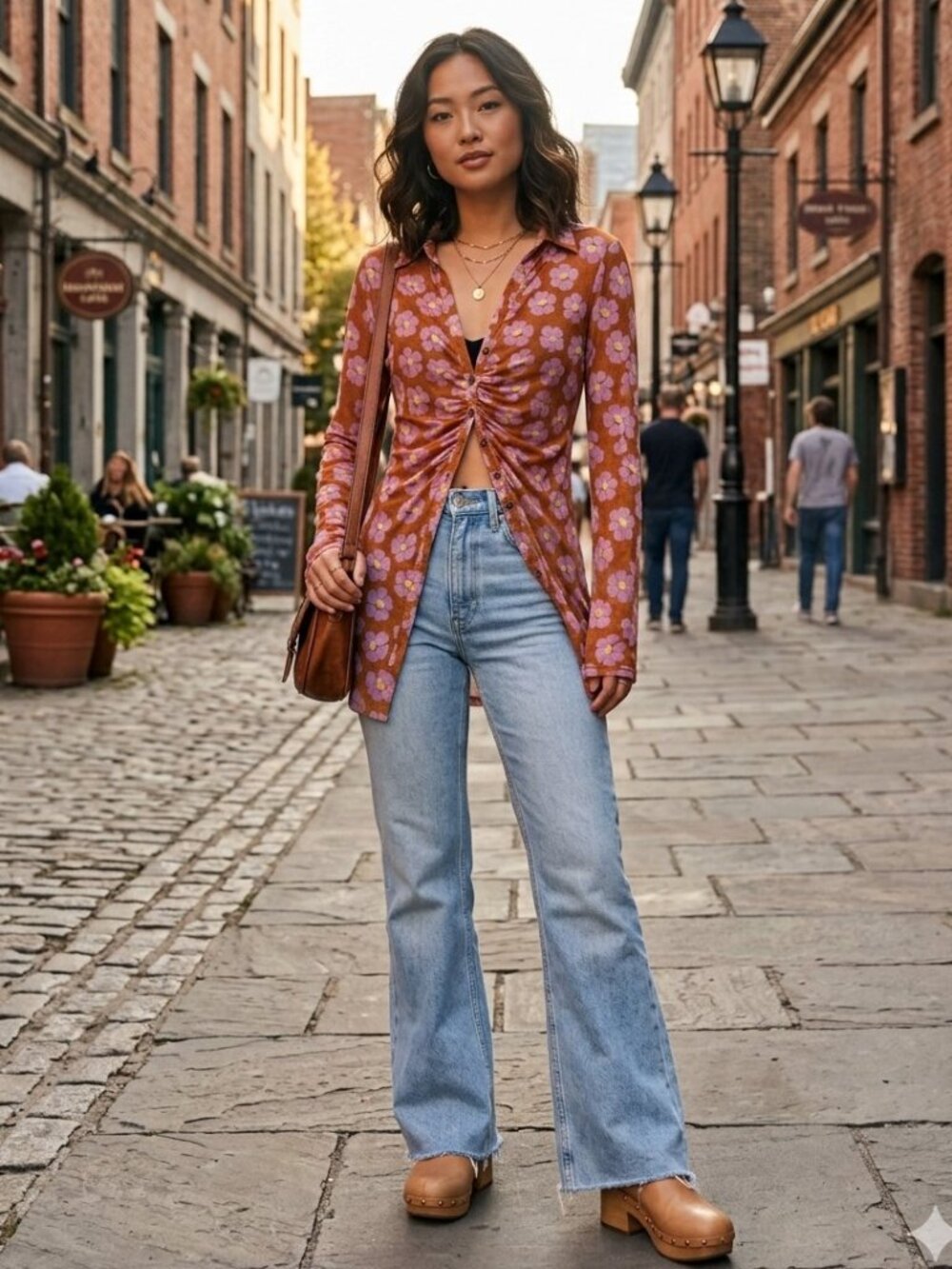 Free People Lucky Sheer Shirtee Purple Rust Floral Ruched Button-Up Blouse 3832